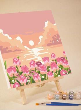 厂家10-12色高亮高品质颜料的风景类diy数字油画手工填色油画