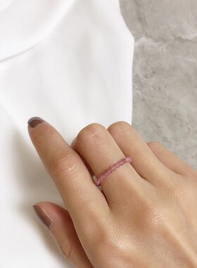 2026天然粉红碧玺极细小串珠关节戒指环手链项链时尚简约大气款