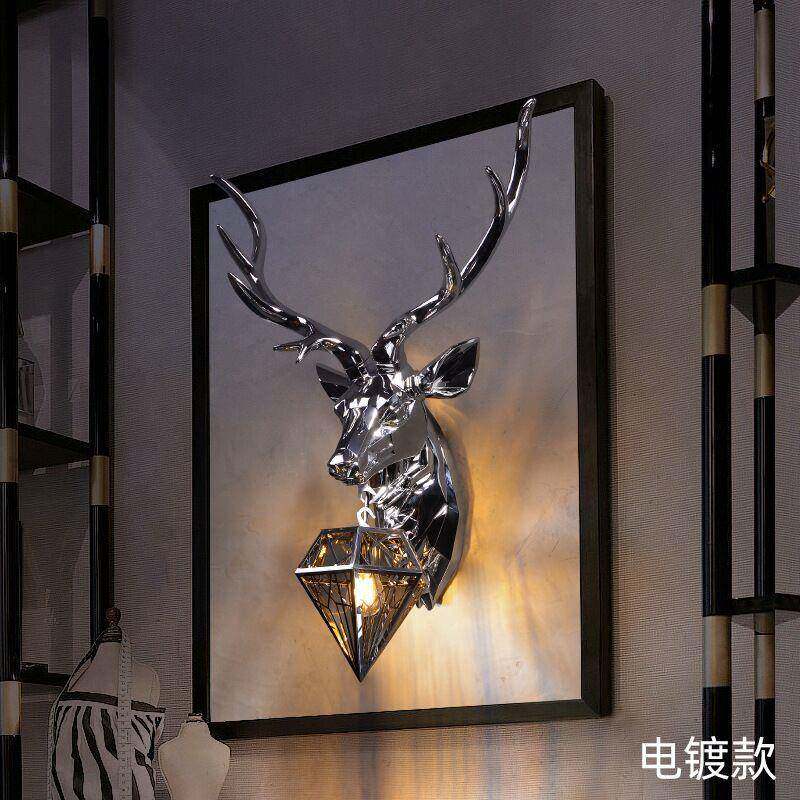 鹿头壁灯欧式电镀几何鹿客厅玄关卧室过道楼梯美式复古创意鹿角灯