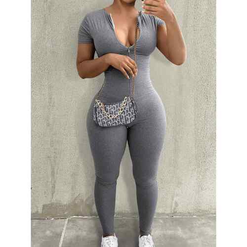 Women's Solid Color Short Jumpsuit with Invisible Zipper,