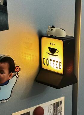 复古猫咪咖啡机装饰coffee小夜灯桌面摆件磁吸冰箱贴氛围感礼物
