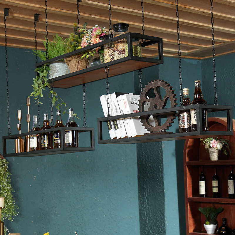 工业风酒吧悬挂酒架铁艺红酒架倒挂式酒杯架吧台吊架吊顶置物架