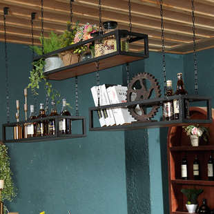 工业风酒吧悬挂酒架铁艺红酒架倒挂式酒杯架吧台吊架吊顶置物架