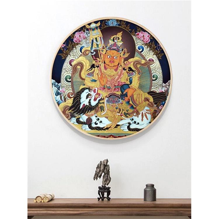 西藏唐卡财神释迦牟尼佛像圆形装饰画酒店客厅入口书房壁挂画