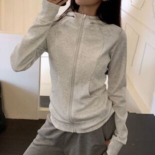 新灰色连帽拉链卫长女春衣秋2026款袖韩版修身外套运动瑜伽服上衣