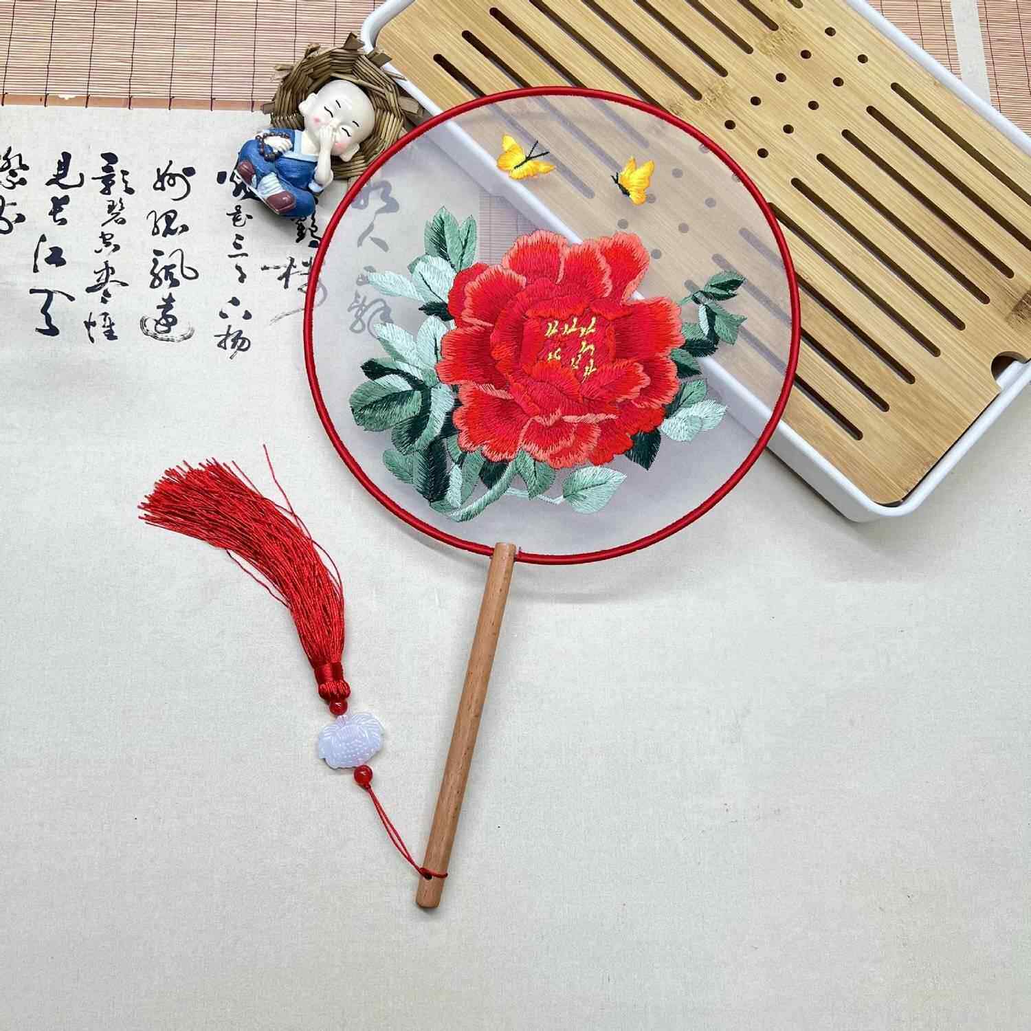 双面刺绣团扇古风扇牡丹花舞蹈扇古典舞蹈扇子双面绣团扇走秀