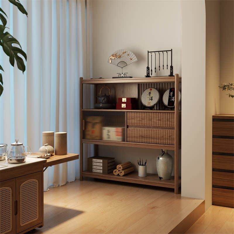 冬木实木博古架办公室茶室茶具展示架子小型玄关架客厅多宝阁矮柜