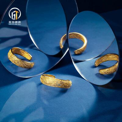 999足银镀金手镯开口古法花丝手工银掐丝手环中式镯子