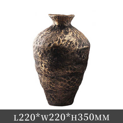 复古新器插花摆件玄关风饰品斑驳侘花瓶中式花旧客厅做艺术寂干花