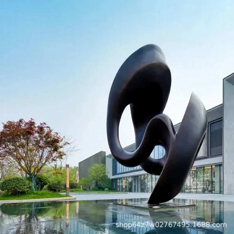 青铜色抽像雕塑公园水景艺术展览不锈钢雕塑餐厅长廊摆件