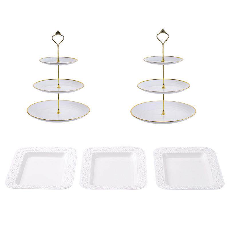 3层欧式水果盘下午茶点心托盘婚庆节日甜品台摆件多层金边蛋糕架