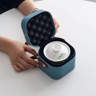 家用户外单人简约陶瓷泡茶壶功夫喝茶装 玻璃旅行茶具三才碗套装 备