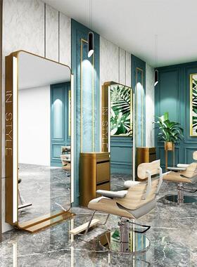 金色发镜SY124台理发廊专用带灯高清美不锈钢发镜单双面落美地发