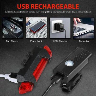 Waterproof Rechargeable Bike Lights - Front and Back