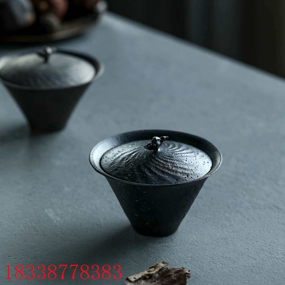 徐婉手作山石柴烧盖碗黑陶盖碗银釉金釉薄柴窑茶具手工纹理泡茶碗