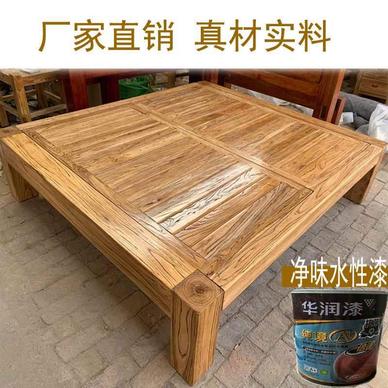 GHI榻子榻米纯实木床简约床架矮结床老榆木单人床无双床头靠背实