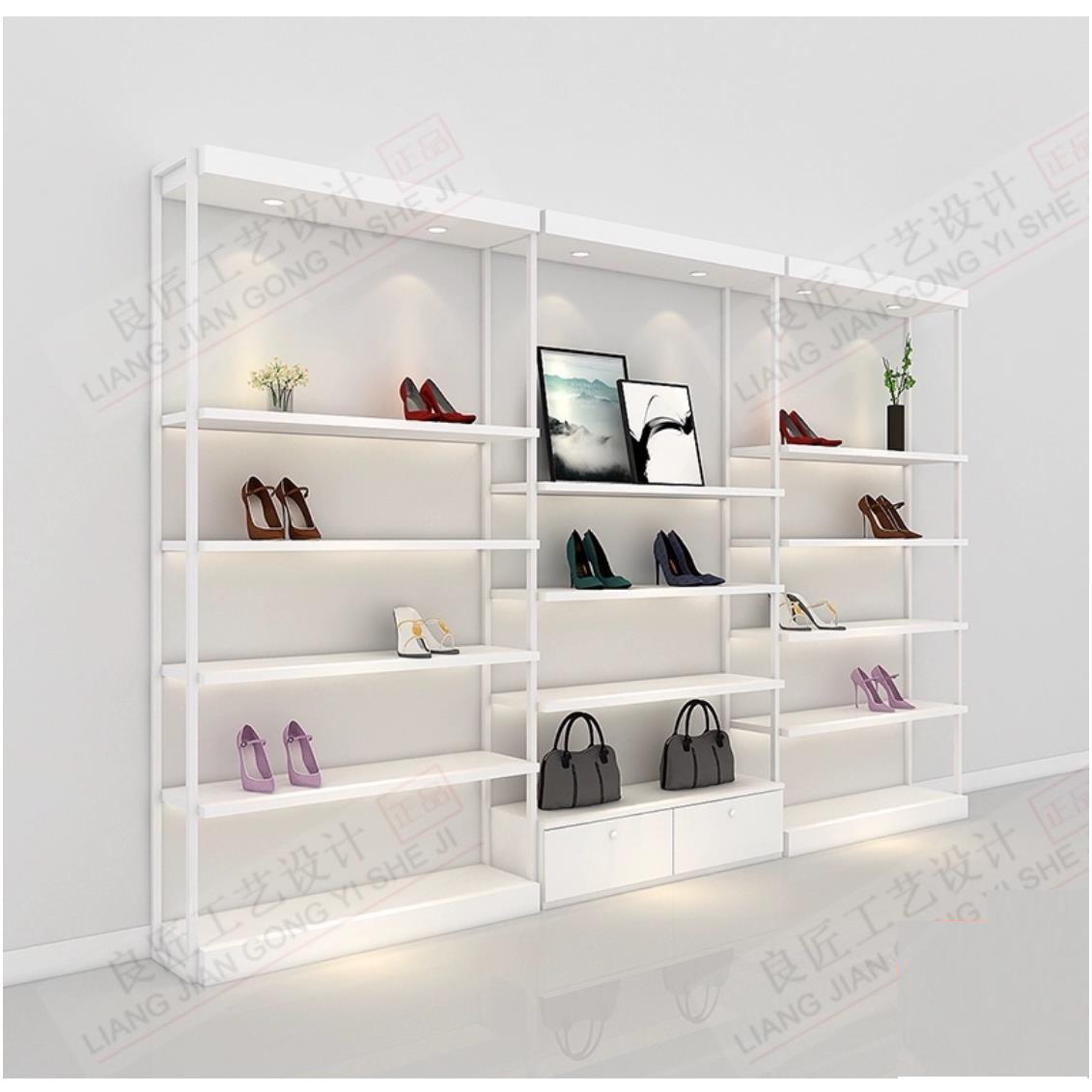 鞋店鞋架男女童鞋包包货架实木铁艺带灯落地多层鞋架展架店铺专用