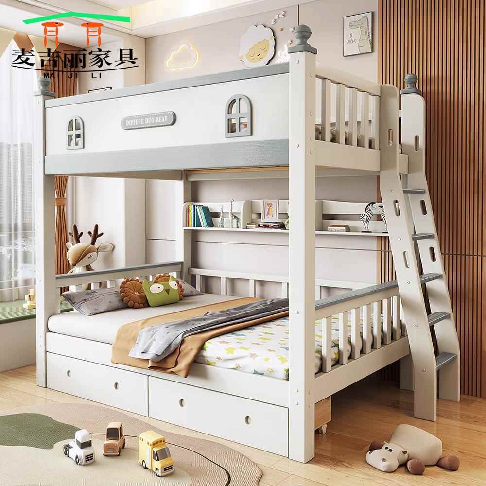 上下床实木儿童上下同宽双层床子母床宿舍高低床侧梯家用上下铺