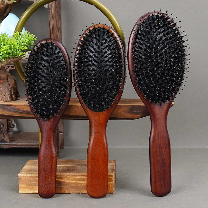 现货批发榉木猪鬃毛气垫按摩梳顺发造型美发梳子高回弹大板气囊梳