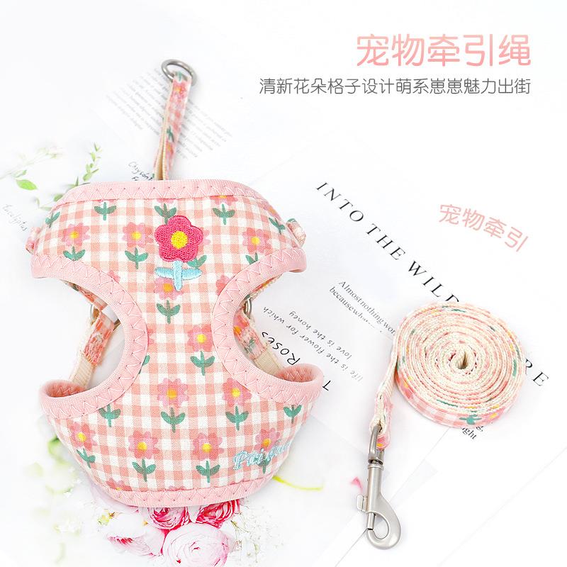 跨境宠物胸背带 背心式刺绣狗背带狗狗牵引绳中小型犬宠物用品