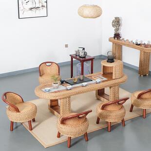 ft藤编阳台茶桌椅组合家用小茶台小型喝茶泡茶桌茶几泡茶桌实木简