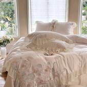 韩式 凉感冰丝60支兰精天丝莱赛尔刺绣四件套床单被套 公主风夏季