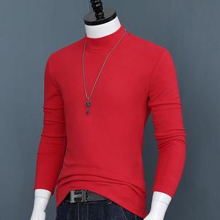 T恤修身 男士 长袖 秋冬双面打底衫 显瘦内外搭上衣1221r 半高领打底衫