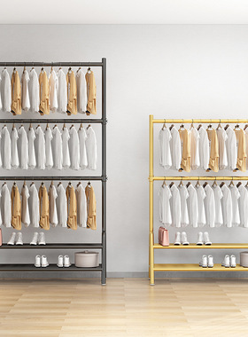 双层晾衣架落地折叠卧室内宿舍出租房挂衣杆上下多层衣帽收纳架