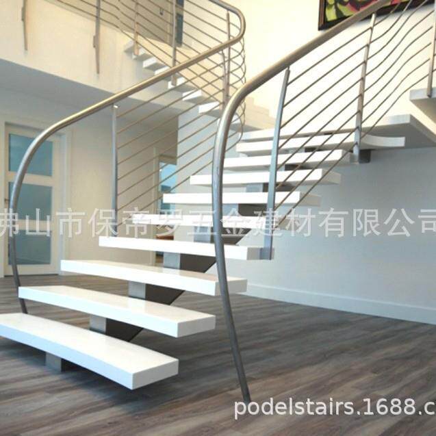保帝罗异型两边跑楼梯扶手栏杆整体楼梯单梁悬浮龙骨栏杆
