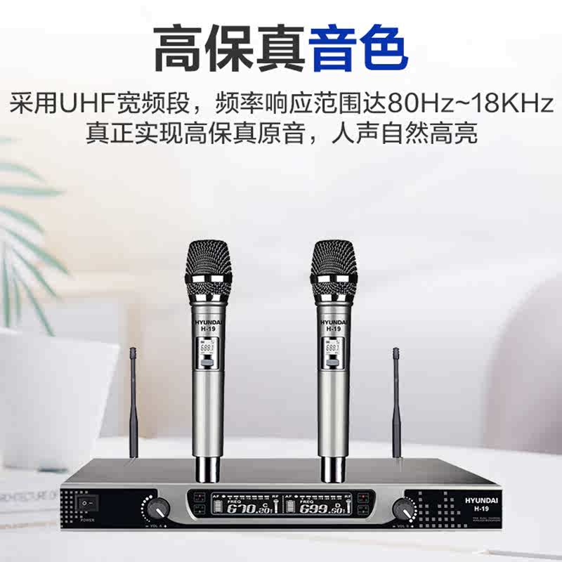 现代H19无线话筒一拖二 金属U段麦克风 会议室家庭KTV主持演讲