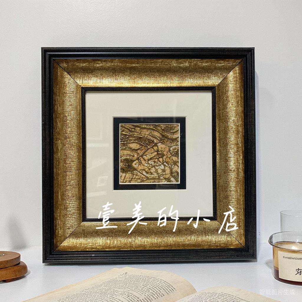 现代样板间装饰画装饰画方形金色边框客厅卧室挂画抽象小画