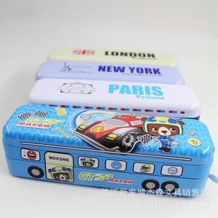 567三层动力巴士儿童卡通铁皮文具盒 带轮子汽车文具盒 铅笔盒