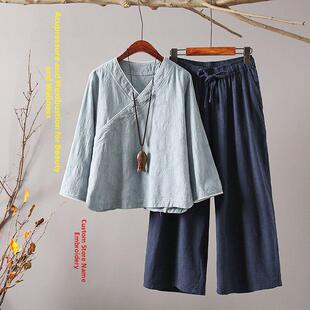 中药馆保健中心工作服女理疗主任治疗师艾灸棉麻套装抠耳师服装高