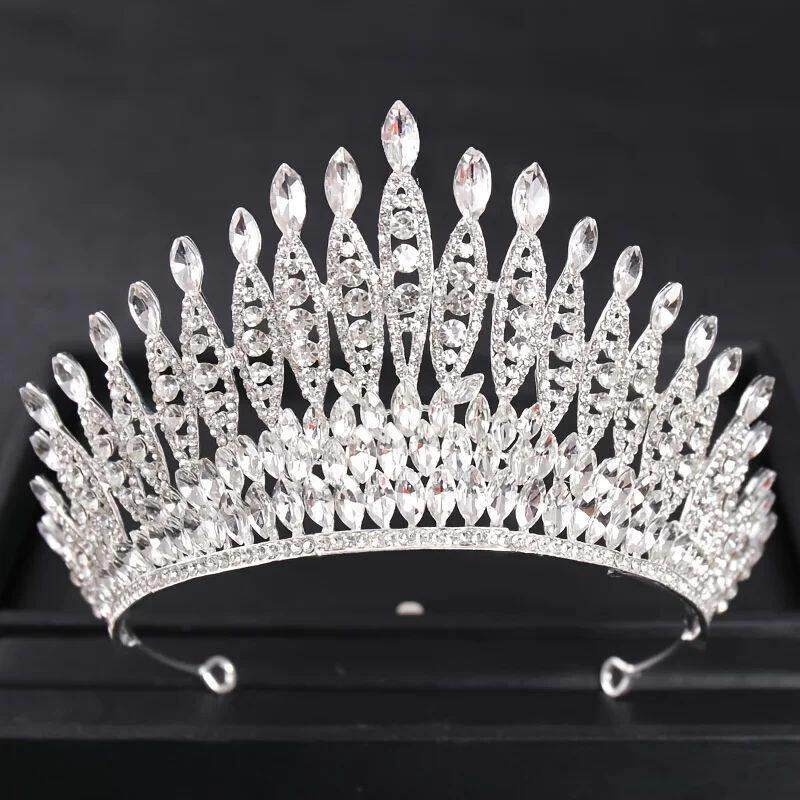 Silver Color Crystal Queen Big Crown Tiara Rhinestone Weddin