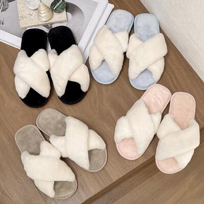Large Size Flat tton Drag Cross Plush Slippers Home lor-bloc