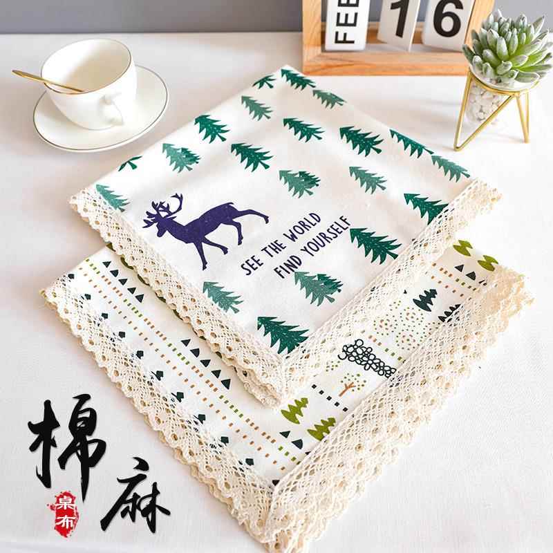 桌布布艺棉麻小清新格子茶几布简约书桌垫ins风长方形餐桌布台布