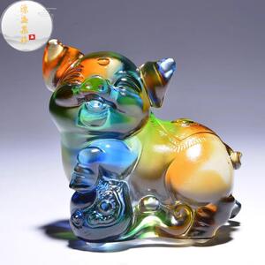 源盛集珍桌面汽车琉璃猪猪摆件水晶猪饰品招财吉祥物生肖生日礼物
