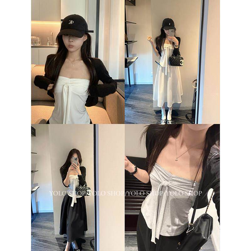 YOLO SHOP 梦回韩女 纯欲辣妹性感百搭抹胸上衣绑带收腰内搭背心