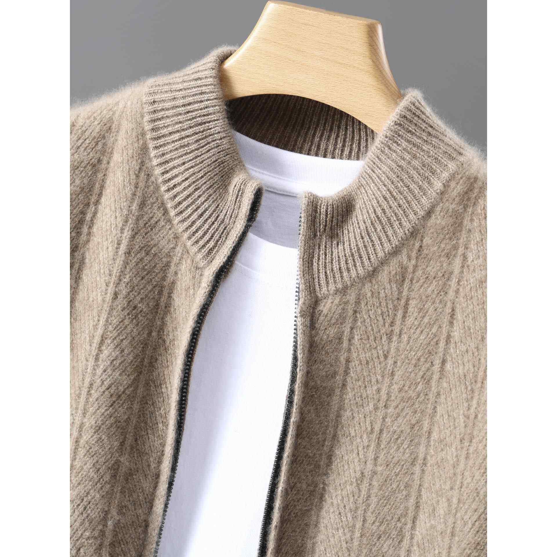 TWG冬季山羊绒开衫男士半高领针织打底加厚保暖纯色宽松毛衣外套