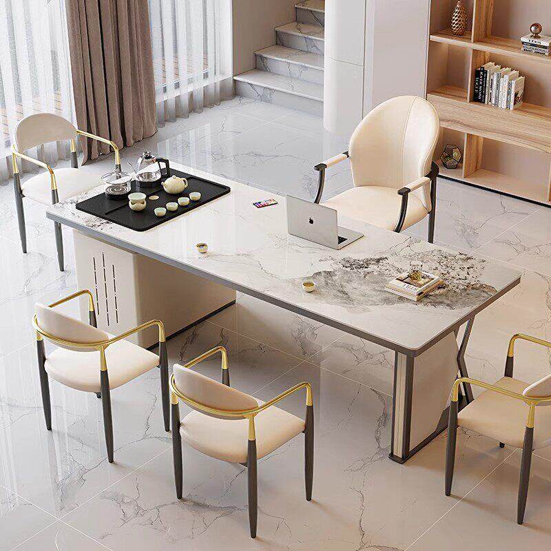 轻奢现代高级感岩板办公泡茶一体茶桌椅组合阳台客厅家用茶台茶几