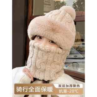 带围脖的一体帽子女款2025新款冬围巾骑车防风防寒毛绒保暖电动车