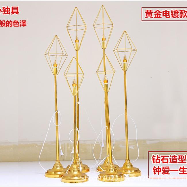 婚庆道具铁艺几何金色钻石路引婚礼T台舞台布置发光摆件路引灯