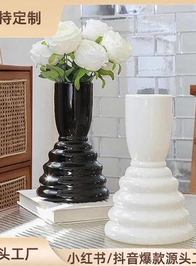 大口径flower vase法式复古花瓶ins风大号艺术感花瓶陶瓷高级感