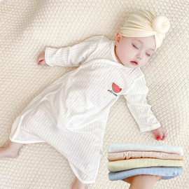 婴儿春夏季薄款睡袋，男女童空调房护肚连体衣宝宝纯棉长袖开扣睡衣