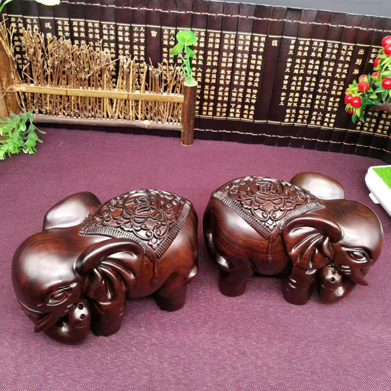 抖音爆款黑檀大象手把件书桌摆件家居车摆荣华上漆富贵大象