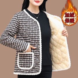 冬季小香风棉袄女短款加绒保暖洋气，时尚气质中年妈妈冬装外套
