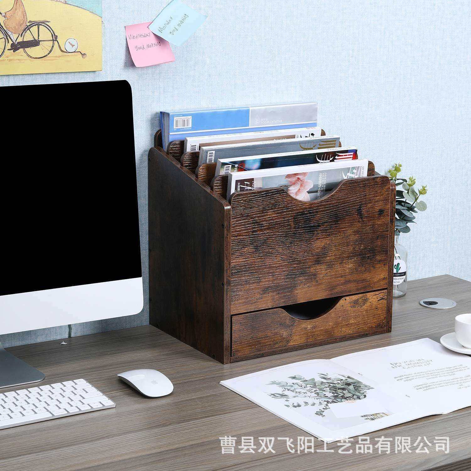 木质文件管理架分层卡片资料收纳架乡村风格信件邮件储存架置物架