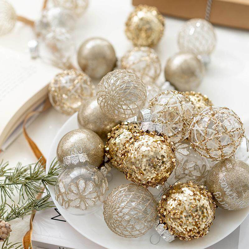 跨界新品6厘米彩绘圣诞球金色银色香槟色圣诞球圣诞树装饰球布置A