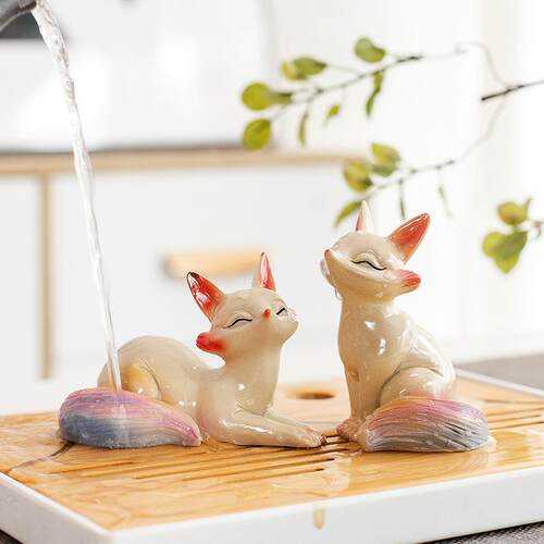 新品变色小狐狸熊猫兔子茶宠可养茶玩办公室家居茶桌茶宠摆件