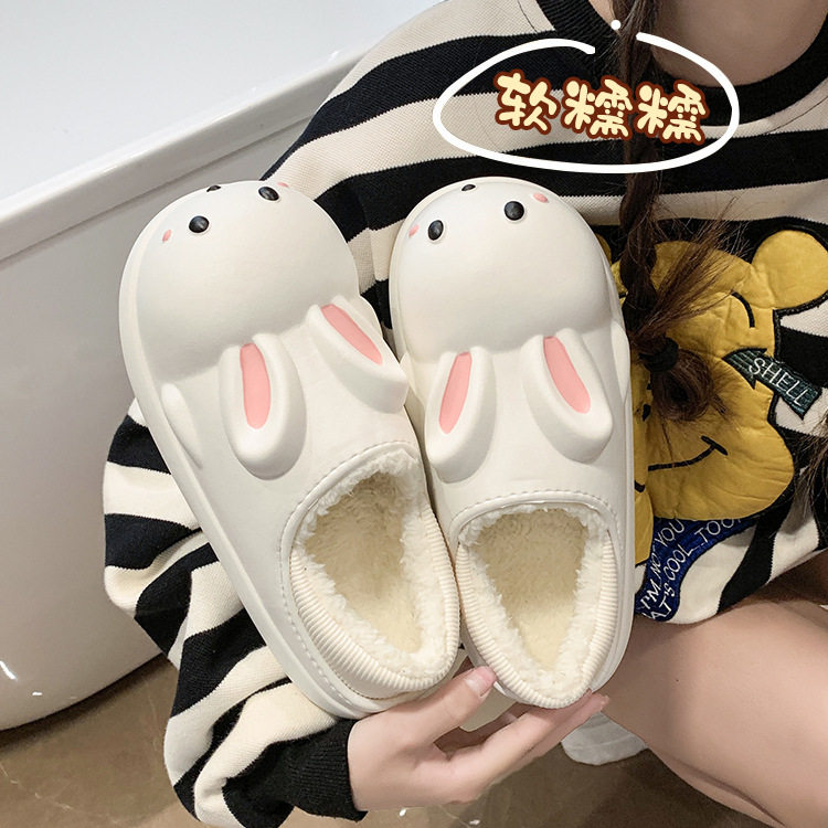 防水棉拖鞋女外穿冬季厚底室内家居防滑保暖亲子爱兔子儿童棉鞋